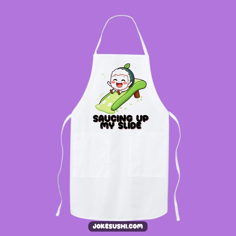 Funny Sushi Slide Apron: Cook with Glee and Playful Sushi Flair