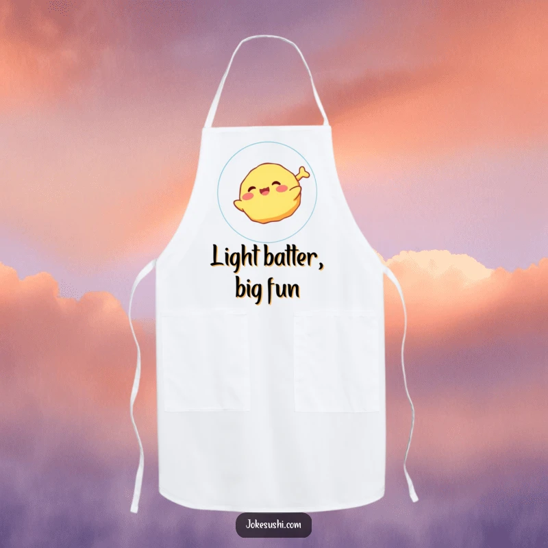 Funny Apron featuring a giggling tempura character joyfully floating on a bubble, ideal for cooking enthusiasts.