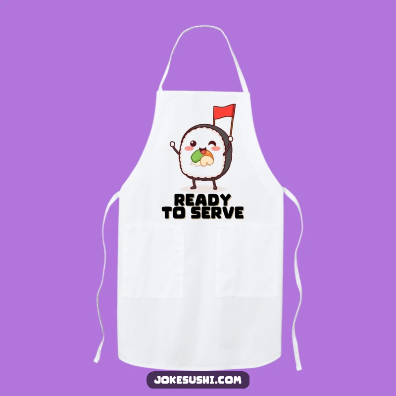 Funny Waving Sushi Roll Apron, Cheerful Food Character - Hilarious Funny Gift