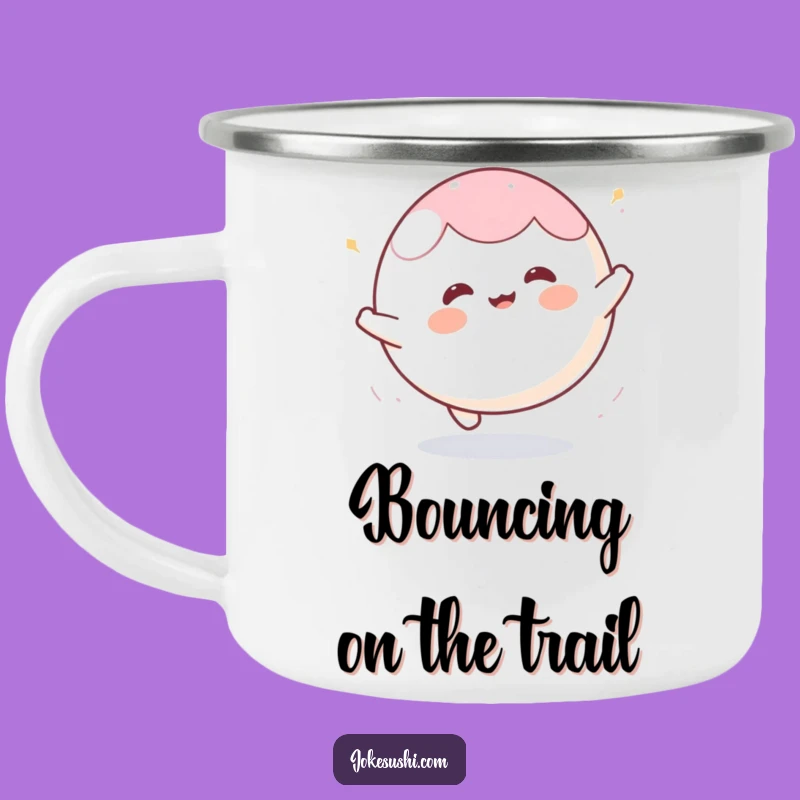 Funny Mochi Ball Bounce Camping Mug: Energetic Outdoor Character, Hilarious Gift