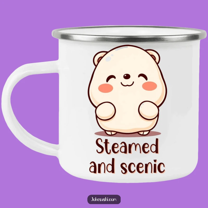 Funny Dumpling Peeking Camping Mug - Durable Kawaii Enamel Cup for Outdoors