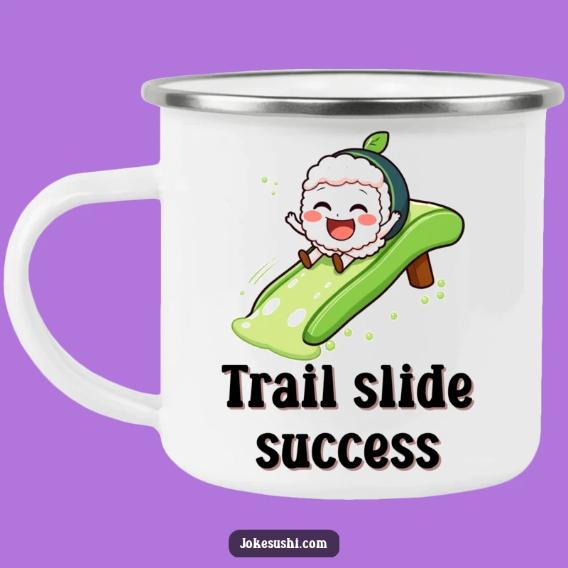 Adventure-Ready Funny Sushi Slide Camping Mug: Slide into Your Brew