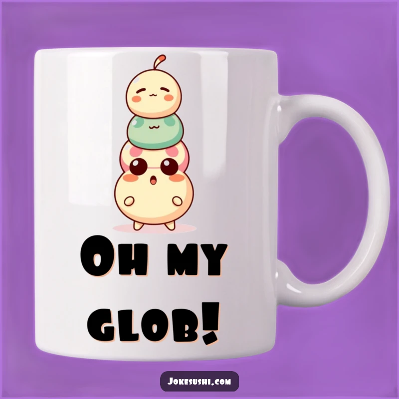 Funny Dango Mug: Surprised Character's Precarious Stack, Hilarious Gift!