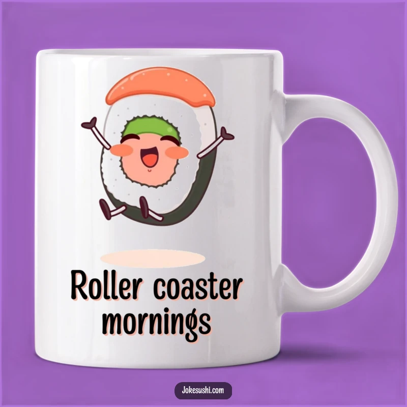 Funny Sushi Cartwheel Mug: Energetic Character Gift for Food Lovers