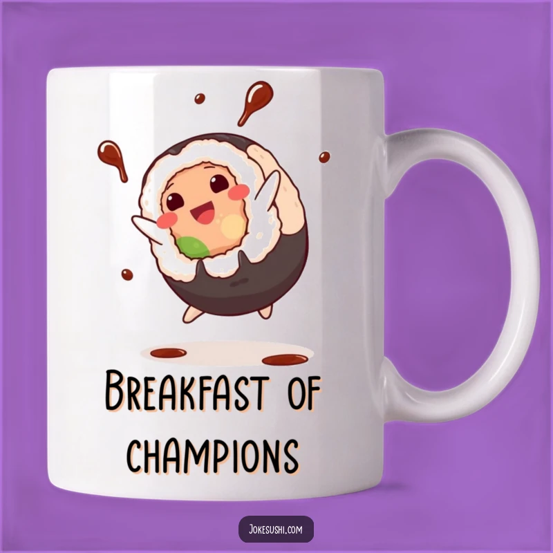 Funny Sushi Cartwheel Mug: Plump Roll Action, Hilarious Soy Sauce Splash, Funny Gift