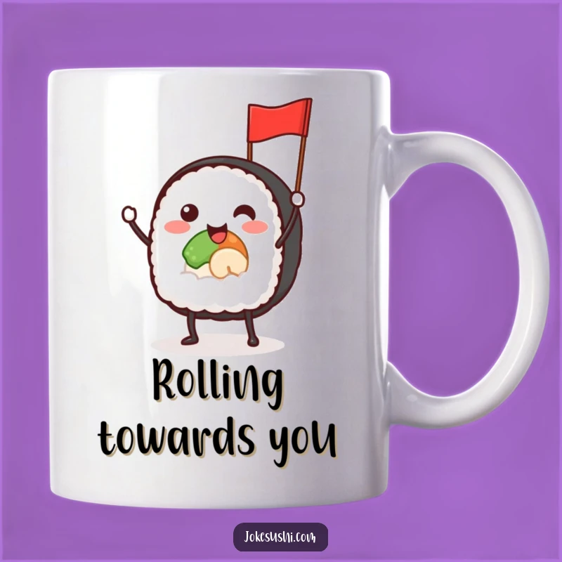Funny Waving Sushi Roll Mug, Happy Food Character - Perfect Funny Gift