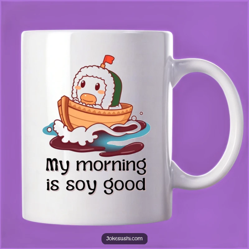 Funny Sushi Boat Mug: A Contented Character Sailing on Soy Sauce Wave, Perfect Gift!