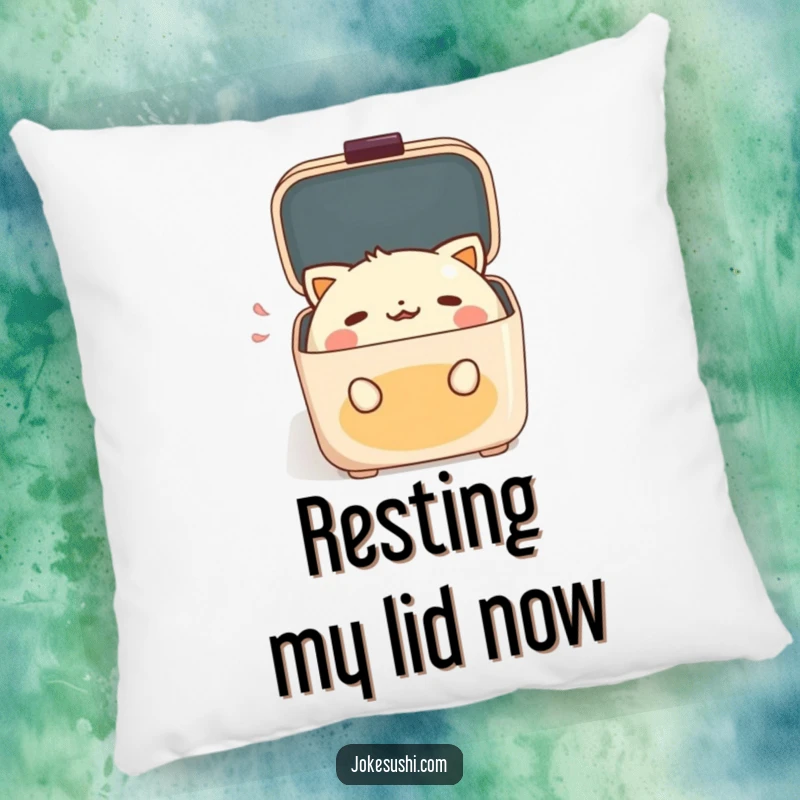 Funny Pillow showcasing a cute anthropomorphic bento box character with a wide, delighted gasp, perfect for comfy seating.