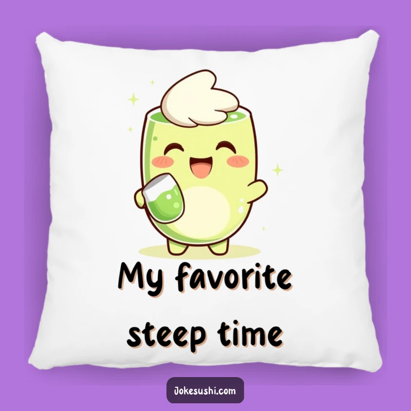 Funny Matcha Pillow: Grinning Character Pouring Comfort, Perfect Gift!