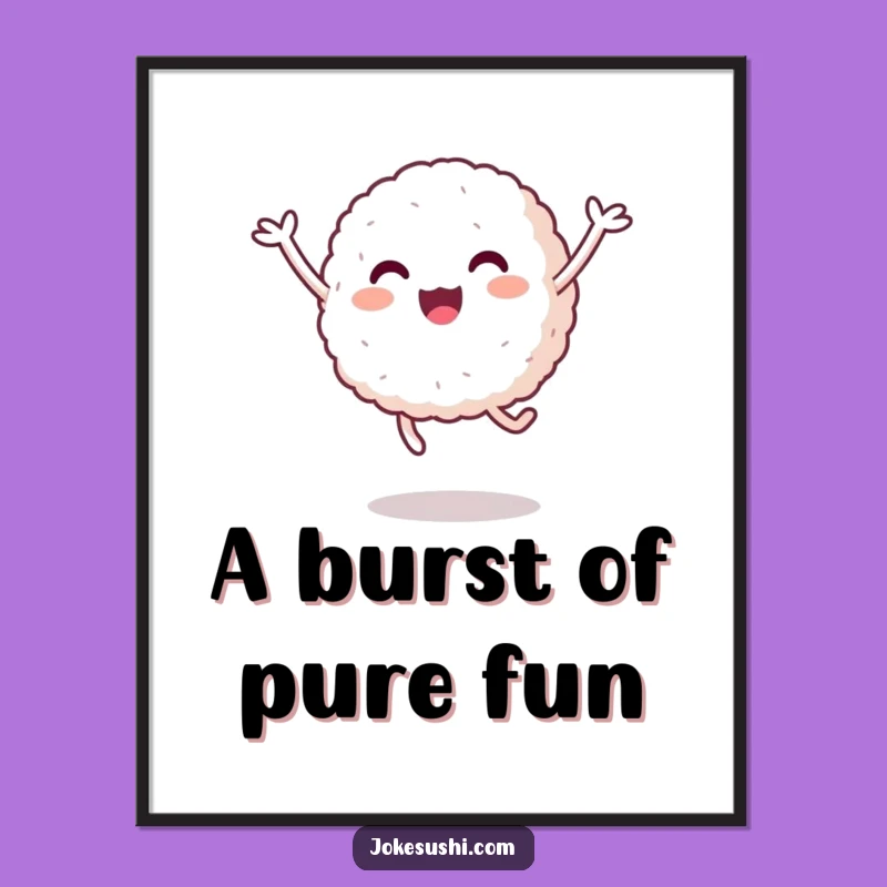 Funny Rice Ball Jump Digital Art: Happy Character Leap - Instant 'Funny Gift'