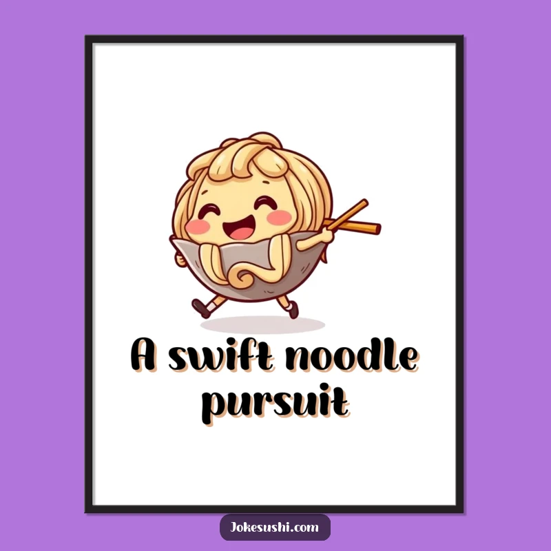 Funny Ramen Noodle Digital Art: Playful Chase for Instant Foodie Decor