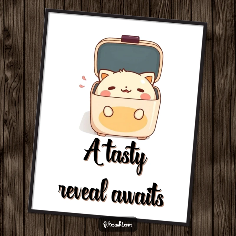 Funny Digital Art Print of an anthropomorphic bento box character opening its lid in a cute, delighted gasp.