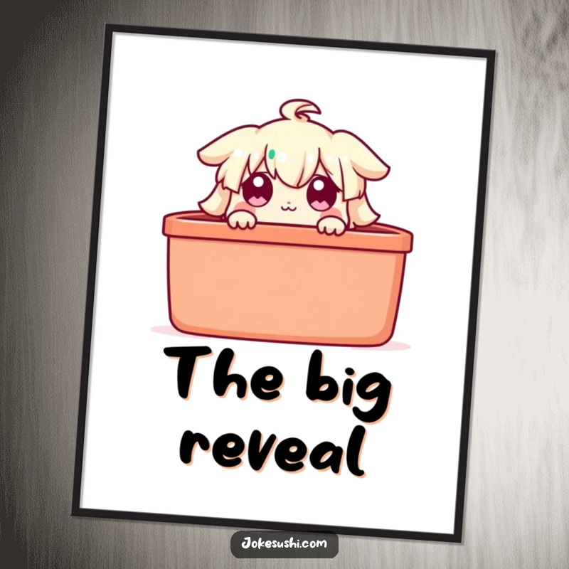 Funny bento box digital art print, a character peeking with wide eyes, offering instant humorous curiosity.