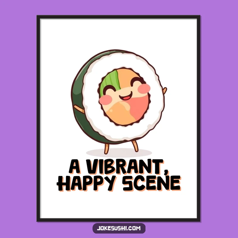 Funny Sushi Cartwheel Digital Art: Smiling Roll Acrobatics - Instant 'Funny Gift'