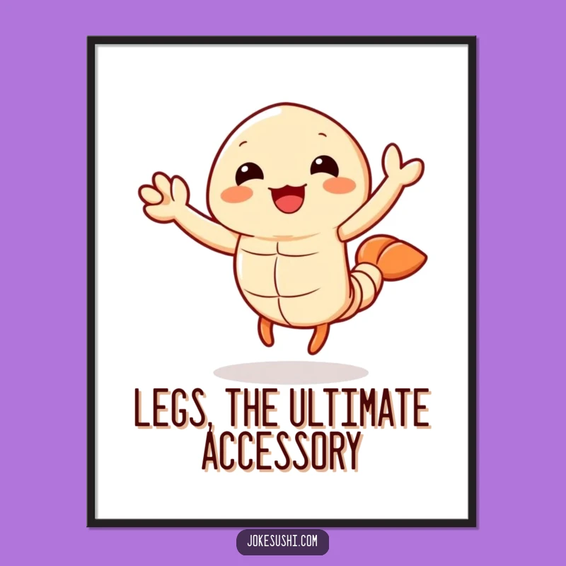 Funny Tempura Shrimp Digital Art: Joyful Waving Character, Instant Funny Gift Download