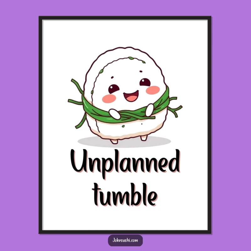 Funny Onigiri Tripping Digital Print: Adorable Art, Seaweed Humor, Perfect Funny Gift