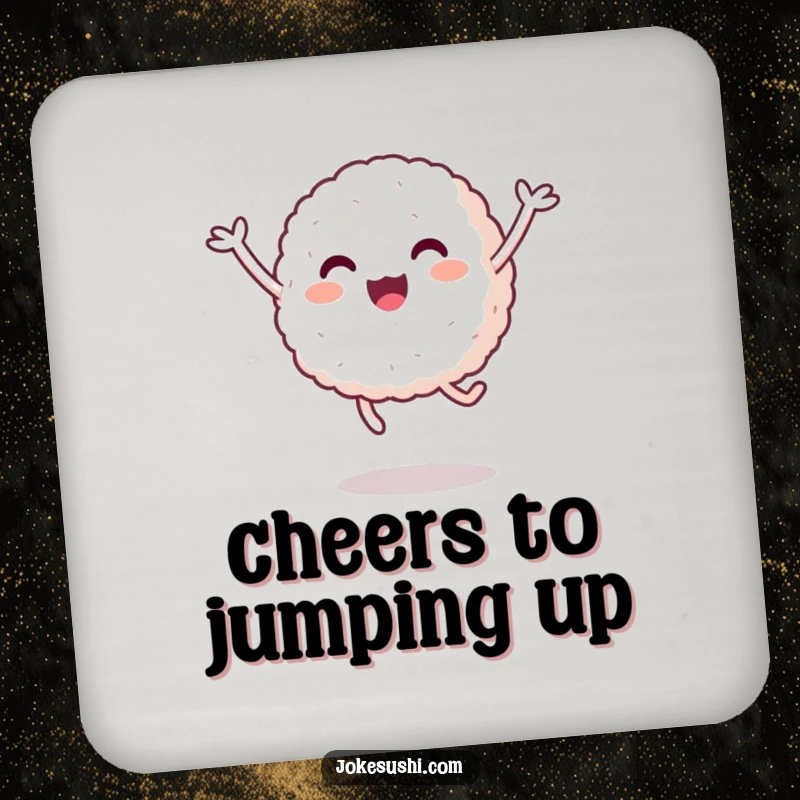 Funny Rice Ball Coaster: A happy rice ball with short arms jumps playfully, bringing humorous protection to surfaces.