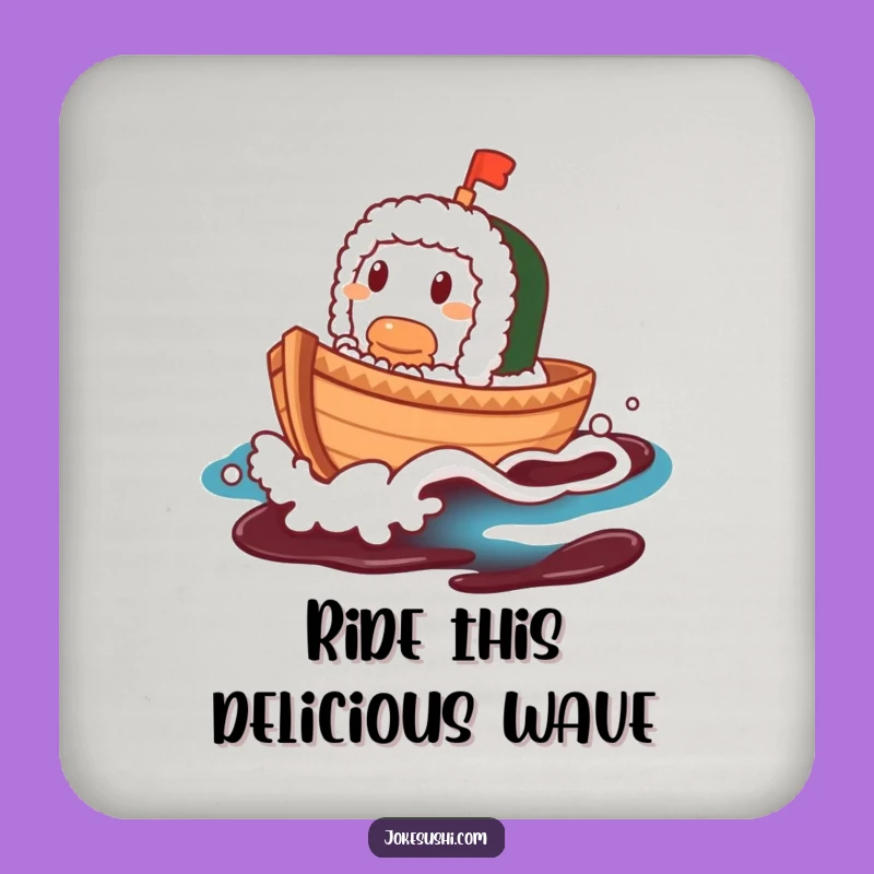 Funny Sushi Boat Coasters: Contented Character Protects Surfaces on Soy Sauce Wave, Gift!