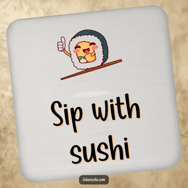 Funny Sushi Roll Coaster: Cute sushi character giving thumbs up, balancing on chopsticks, protecting your table.