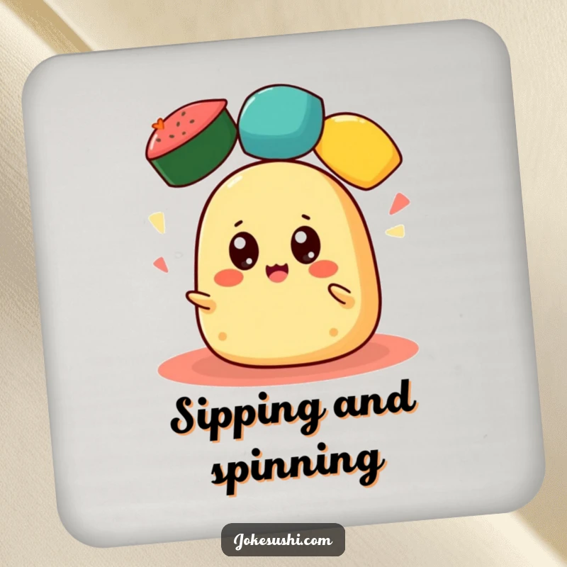 Funny Tamagoyaki Coaster: A cheerful tamagoyaki with big eyes juggles colorful roe, bringing humorous protection to surfaces.