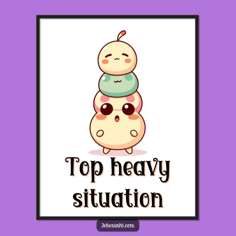 Funny Dango Poster: Surprised Character's Wobbly Stack Art, Gift!