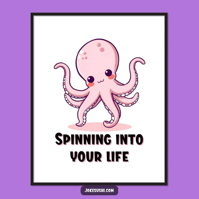 Funny Kawaii Octopus Cartwheel Poster: Vibrant Wall Art for Giggles