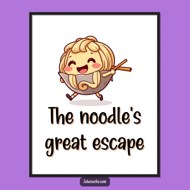 Funny Ramen Noodle Art Poster: Playful Chase for Your Kitchen Decor