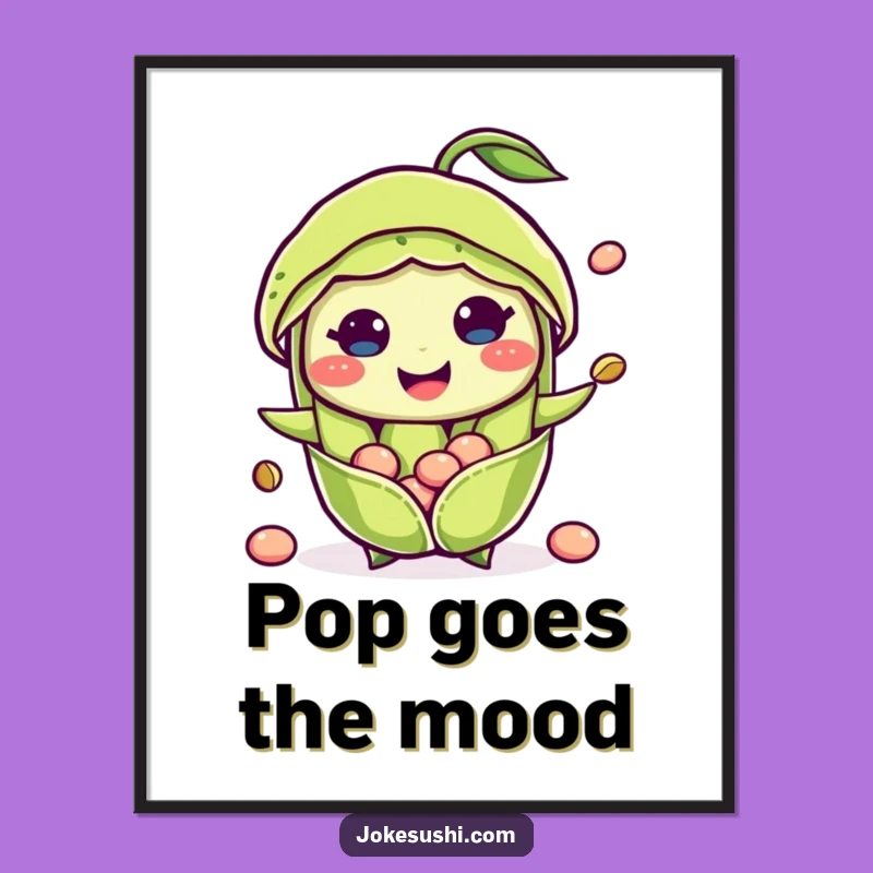 Funny Poster Print: Smiling Edamame Popping Beans Art, Quirky & Hilarious Decor