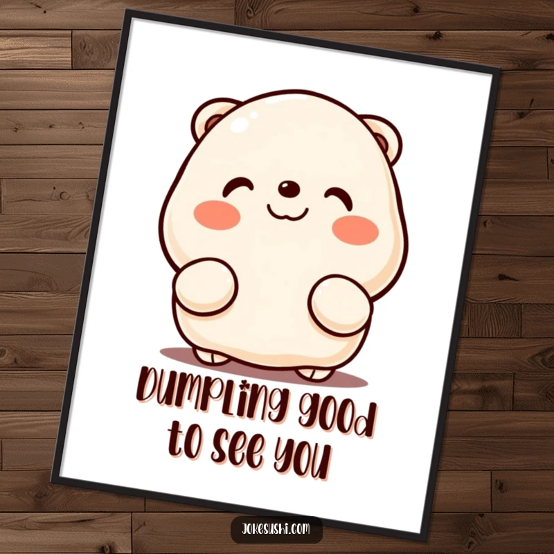 Funny Free Printable Dumpling Wall Art: Adorable dumpling with rosy cheeks peeking out, adding a humorous touch.
