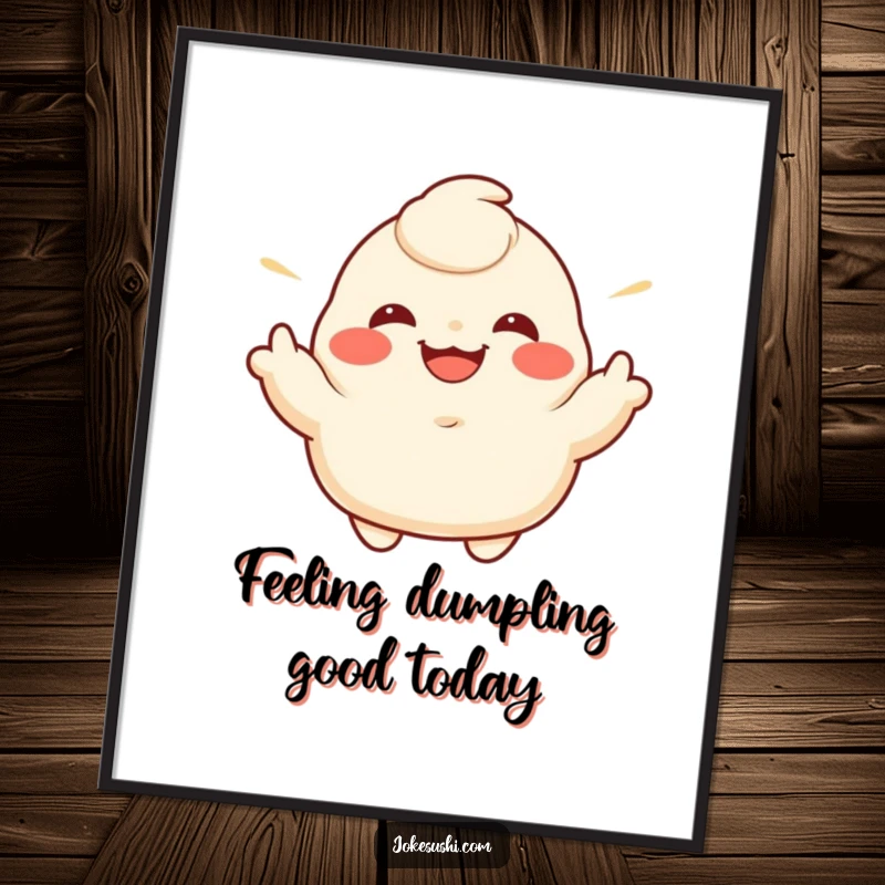 Funny Free Printable Wall Art: A grinning dumpling character enthusiastically gestures with its sides, bringing a cheerful vibe.