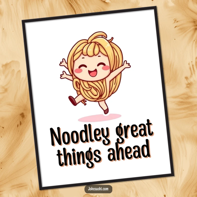 Funny Free Printable Wall Art: A smiling udon noodle character performing a cartwheel, bringing playful energy.