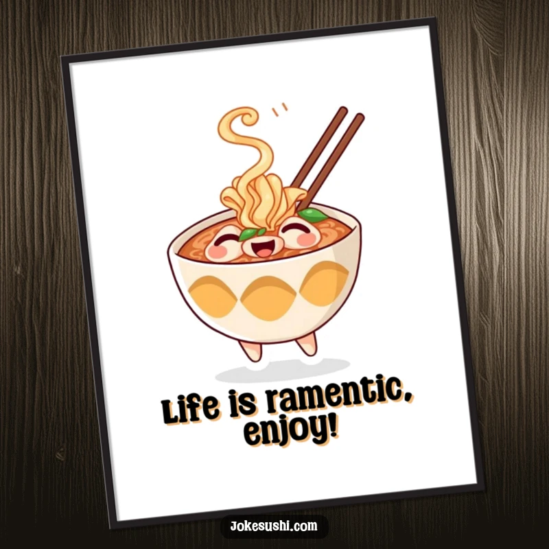 Funny Free Printable Wall Art: Adorable ramen bowl character with steam puffing out playfully, adding warmth and humor to decor.
