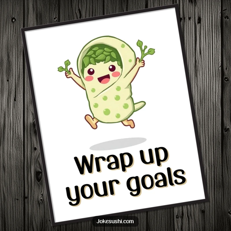 Funny Free Printable Wall Art: A peppy seaweed wrap character captured mid-leap, radiating energy and fun decor.