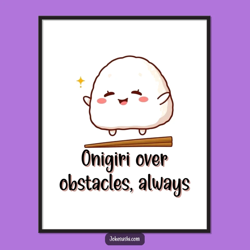 Funny Free Printable Wall Art: Winking Onigiri's Leap, Fun Downloadable Decor