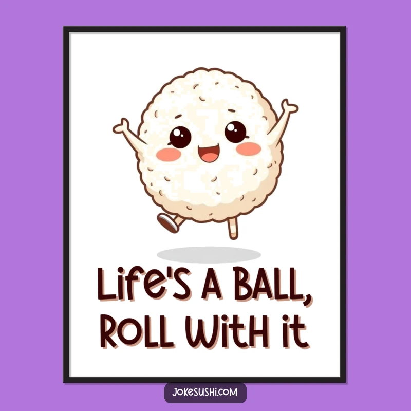 Funny Free Printable Wall Art: Energetic Rice Ball Cartwheel, Fun Downloadable Decor