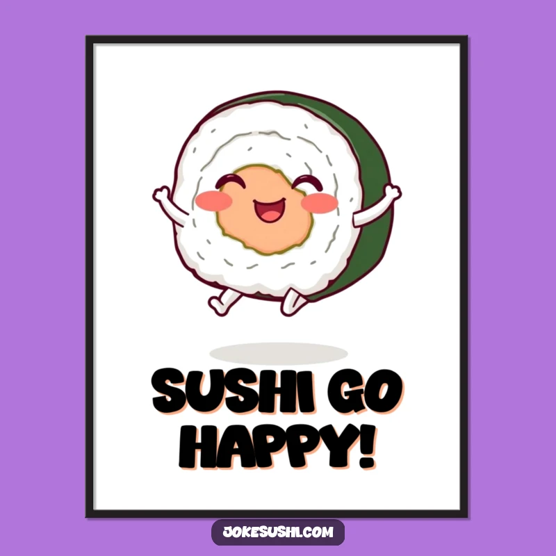 Free Printable Wall Art: Funny Jumping Sushi Roll - Downloadable Quirky Decor