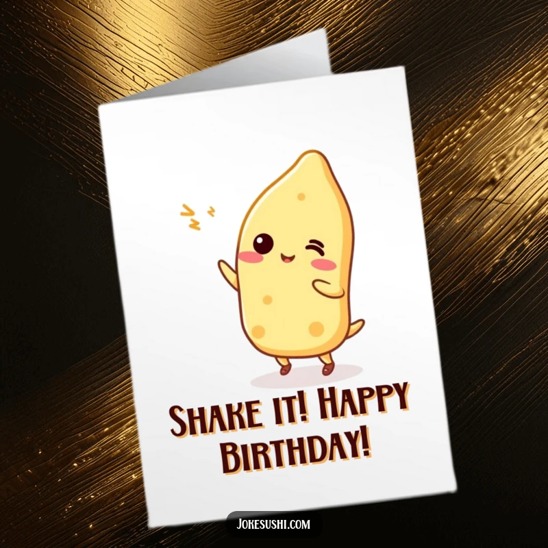 Funny Free Printable Birthday Card: A happy Tamagoyaki character performs a silly dance, a delightful downloadable celebration.