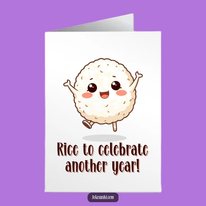 Free Printable Birthday Card: Funny Rice Ball Cartwheel, Perfect DIY Downloadable Gift