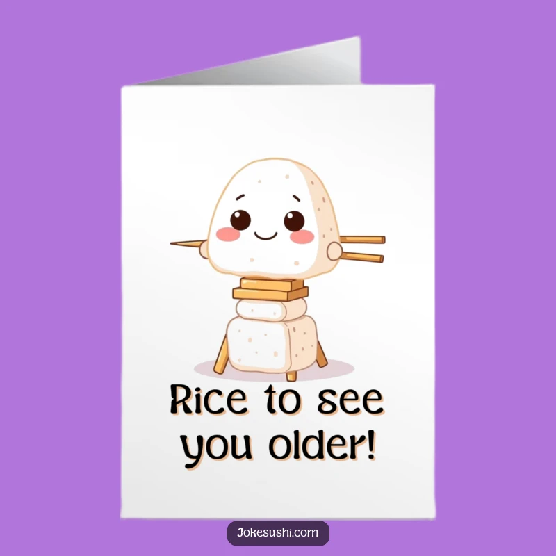 Free Printable Onigiri Birthday Card: Funny Chopstick Balance Downloadable Gift