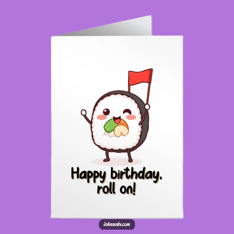 Free Printable Birthday Card: Happy Sushi Flag Waving - Funny Downloadable Gift