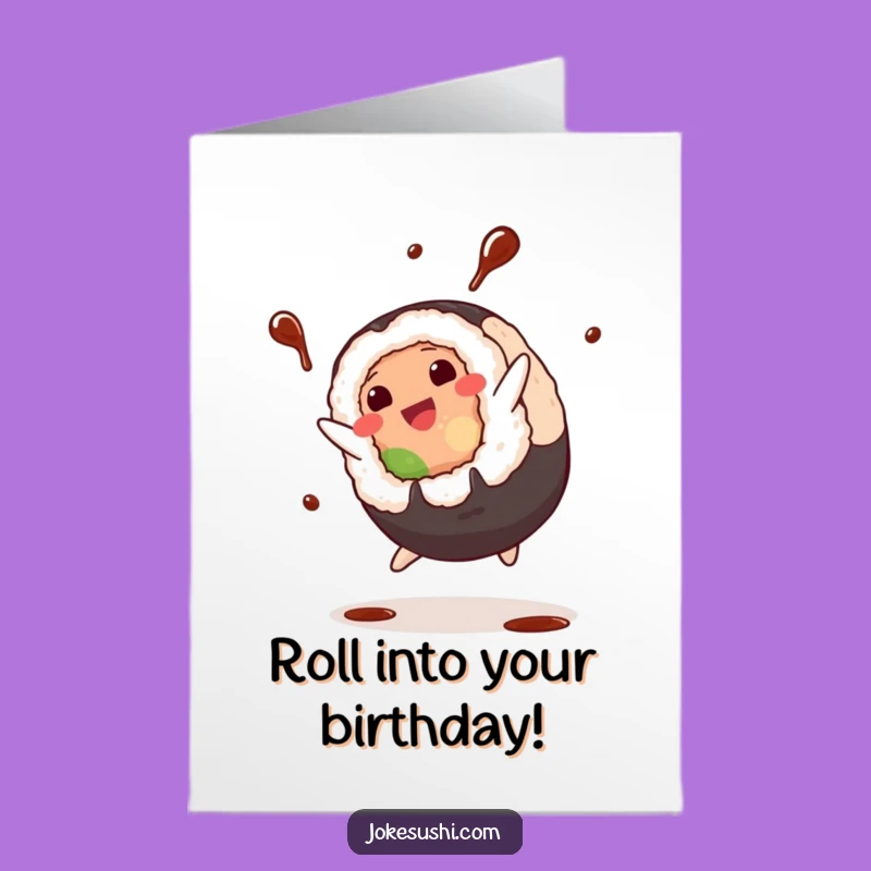 Free Printable Birthday Card: Sushi Roll Cartwheel Celebration Design