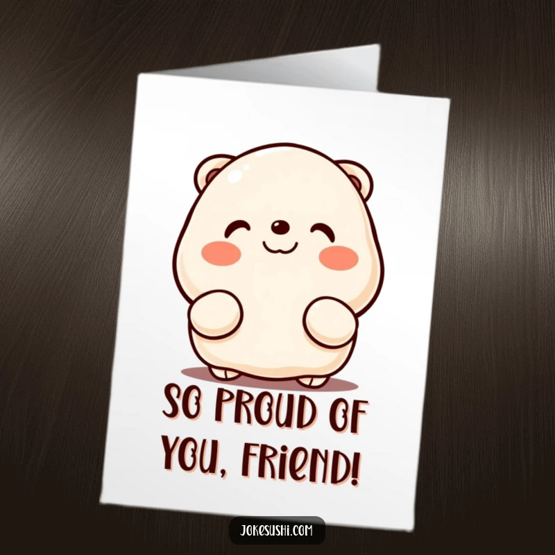 Funny Free Printable Dumpling Congratulations Card: Adorable dumpling peeking with rosy cheeks, symbolizing sweet success.