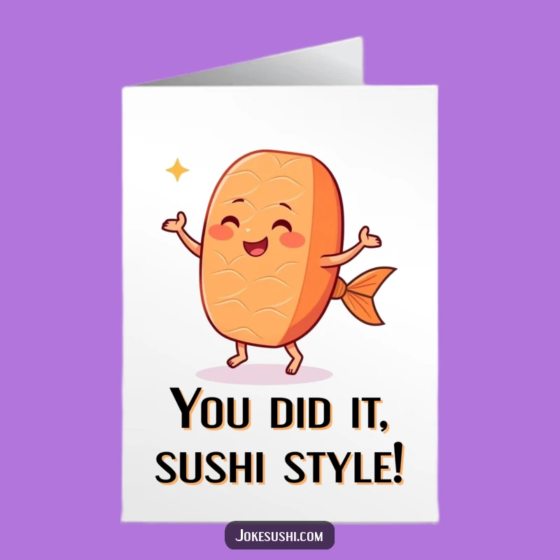 Free Printable Congrats Card: Dancing Sushi Nigiri Funny Celebration Download
