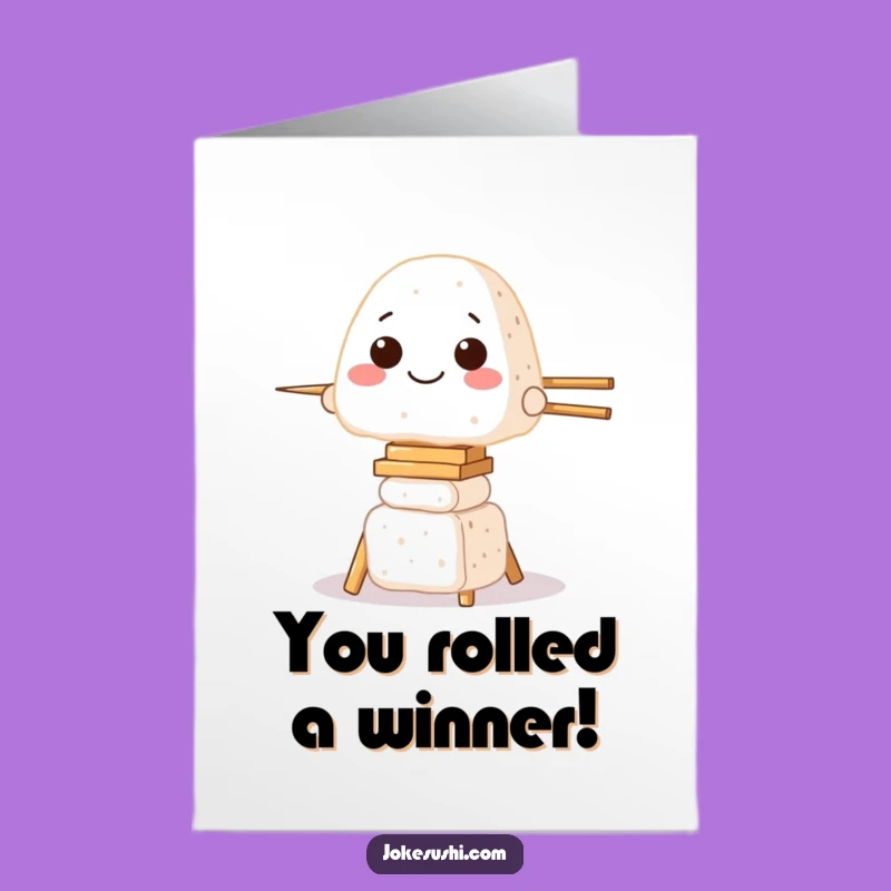 Free Printable Onigiri Congrats Card: Funny Chopstick Success Downloadable Art