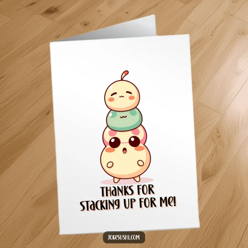 Funny Free Printable Thank You Card: A surprised dango character with three stacked balls, expressing sincere thanks.
