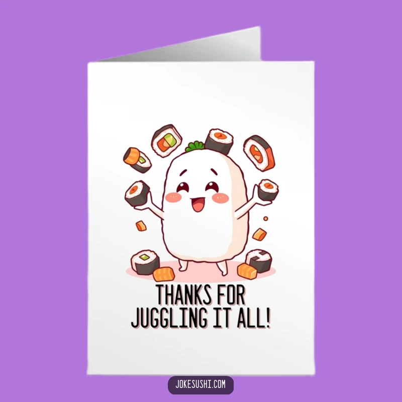 Funny Free Printable Thank You Card: Juggling Onigiri, Appreciative Downloadable Gift