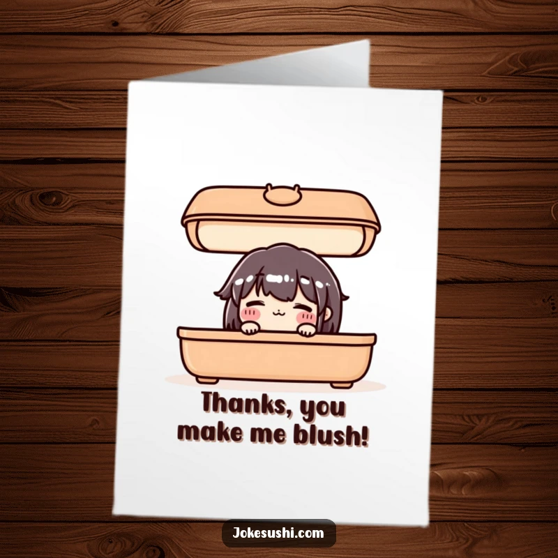 Cute Free Printable Thank You Card: A blushing bento box character peeking out to say thank you.