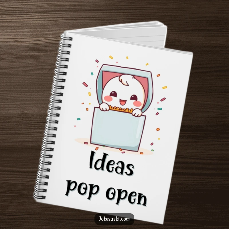 Funny bento box notebook with a smiling character popping open with confetti, ideal for journaling, planning events, and creative notes.