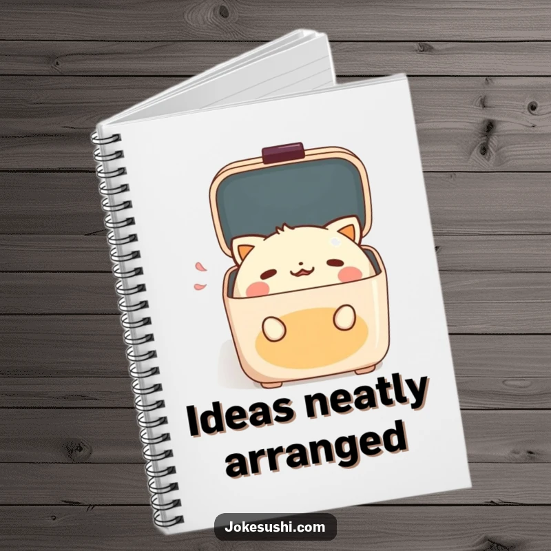 Funny Notebook with a bento box character opening its lid in a delighted gasp, great for journaling food ideas.