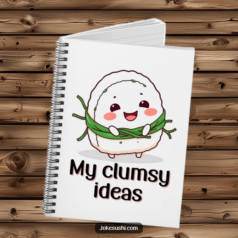 Funny Notebook: Smiling onigiri character tripping over its seaweed belt, ideal for jotting down funny thoughts and ideas.